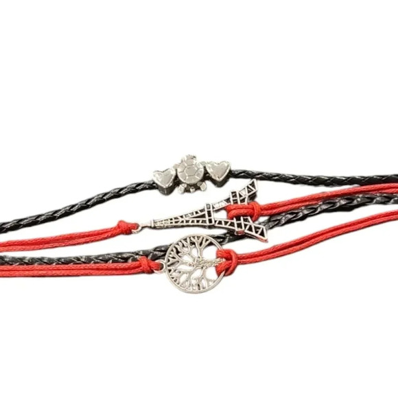 Tree Of Life Turtle Heart Charm Faux Leather Multi-layered Bracelet - Picture 1 of 3